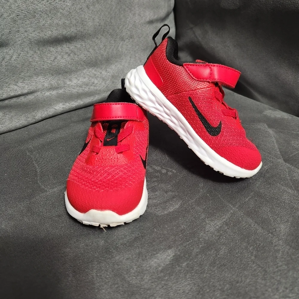 Nike Red and Black Sneakers with Velcro Strap